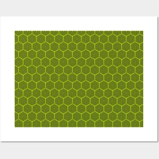 Green diamond geometric pattern design over a dark grey background Posters and Art